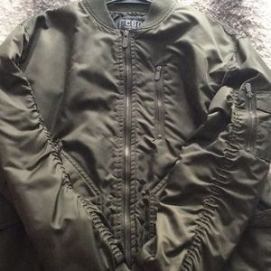 Green bomber jacket.